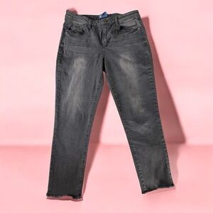 Democracy size 6 Grey High Rise Straight Leg Cropped Black Jeans Tiny Rinestones